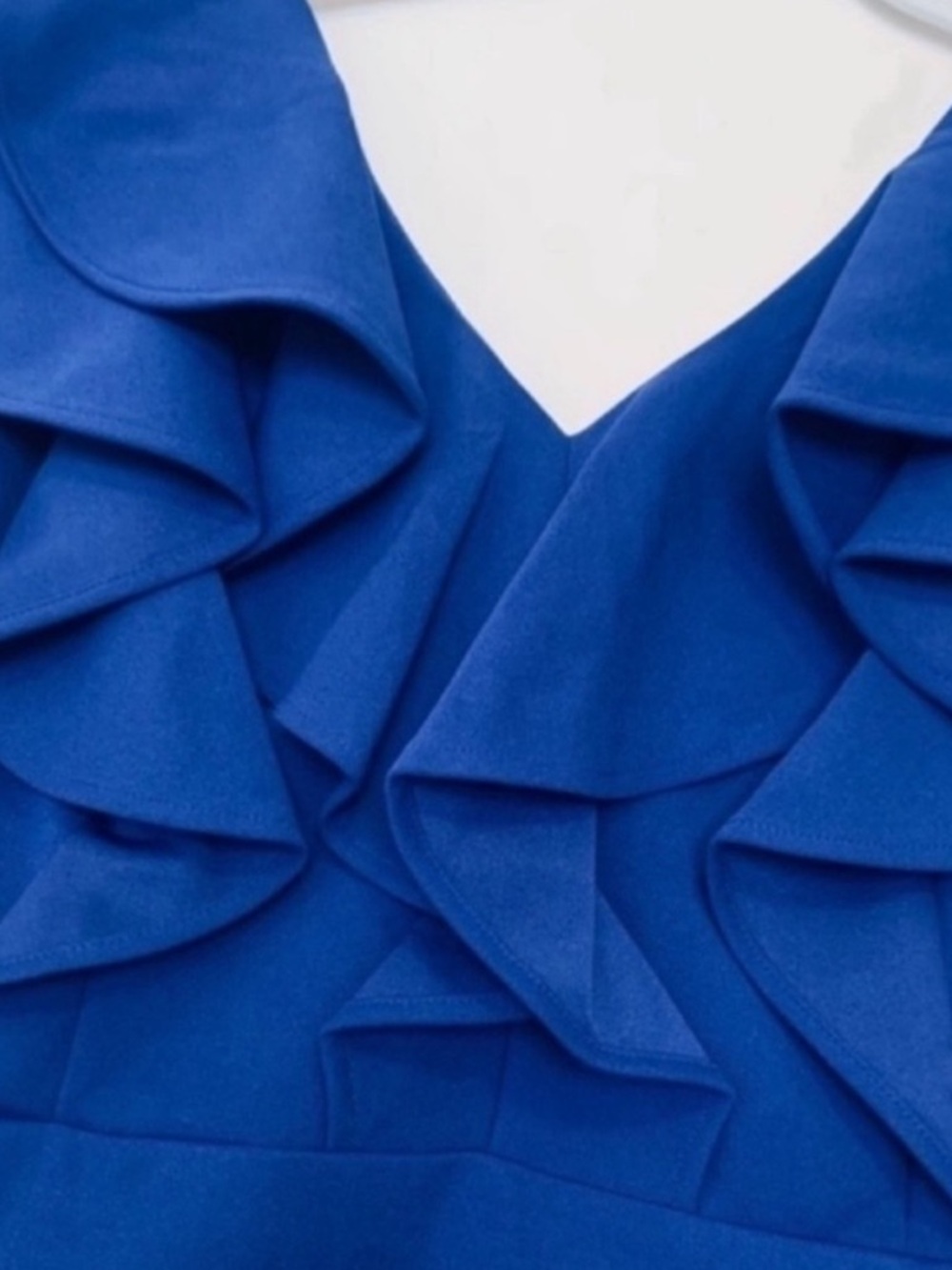 ILE New York Sleeveless Sheath Dress Ruffled V Neckline Blue Size 10 - Picture 3 of 8
